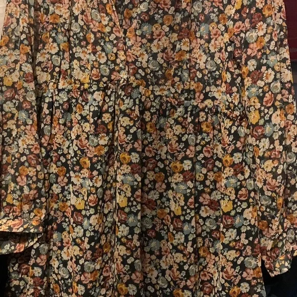 ✨NWT Zara Multicolor Floral Long Sleeve Tie Waist Button Front Ruffle Mini Dress - Picture 7 of 11